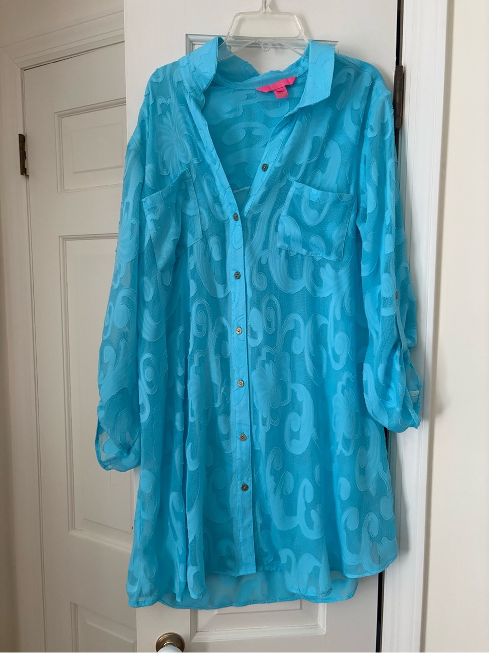 Lilly Pulitzer Turquoise Sheer Button-Front Swim Coverup